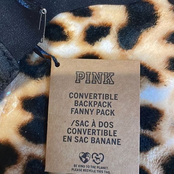 •PINK•NWT BLACK WITH BOLD WHITE PINK LOGO VSP CONVERTIBLE BACKPACK FANNY PACK - Picture 2 of 6